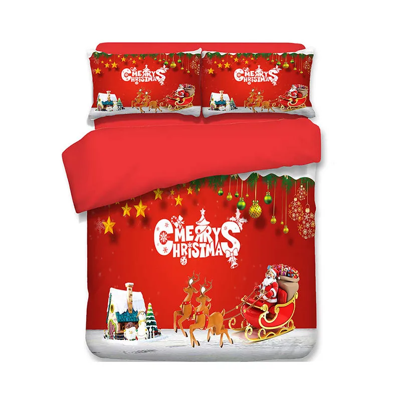 

3D Merry Christmas Bedding Set Duvet Cover Red Santa Claus Home Textile Comforter Bed Set Gifts USA Size Queen King