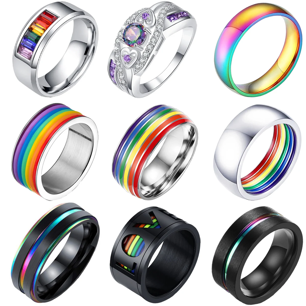 Lebian& Gay кольцо с изображением ЛГБТ-радуги из нержавеющей стали 316L