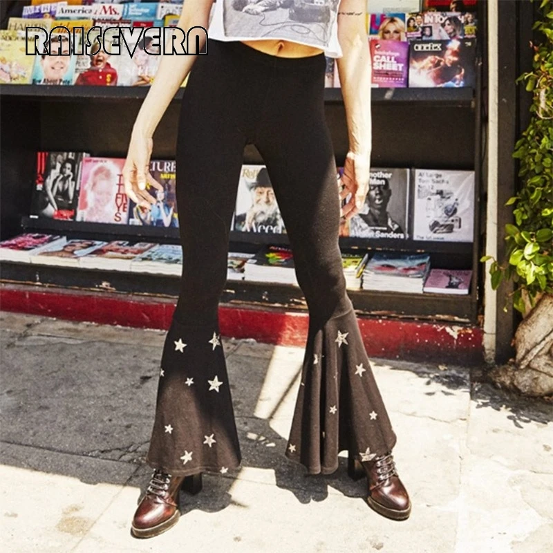 

Women Flare Wide Leg Trousers Bell Bottom Pants Khaki New Flare Pants Vintage Soft Stretch Ethnic Style Bell Bottom Hippie Pants