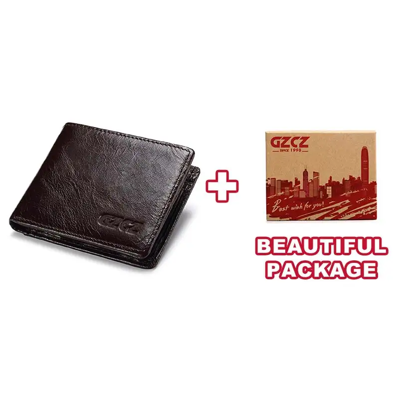 GZCZ Rfid кошелек из натуральной кожи для мужчин Crazy Horse кошельки Портмоне Portomonee отделение для карт держатель мужской Cuzdan Perse - Color: Coffee S Box