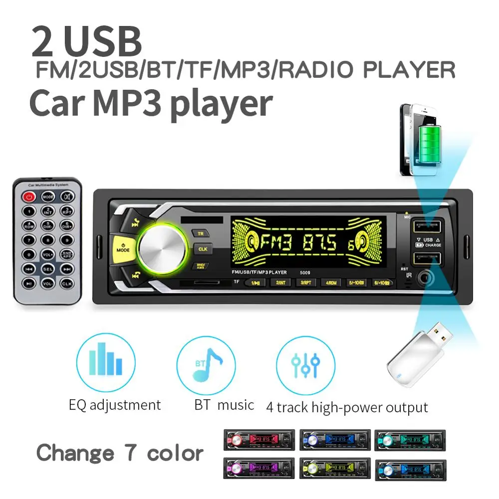 

Auto Car Radio 1din Autoradio Aux Input Receiver Bluetooth Stereo Radio MP3 Multimedia Player Support FM/USB/TF Card Handsfree