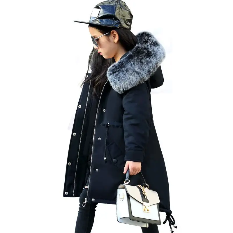 

Rlyaeiz Winter Jackets For Girls Clothes 2019 New Winter Cotton Padded Warm Coat Thickening Girl's Large Fur Collar Parka Coat