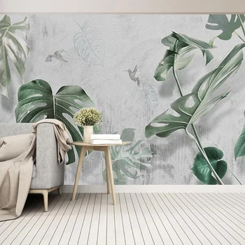 

Custom Photo Wallpaper 3D Cement Wall Tropical Plants Leaf Mural Living Room TV Sofa Dining Room Art Home Decor Background Mural