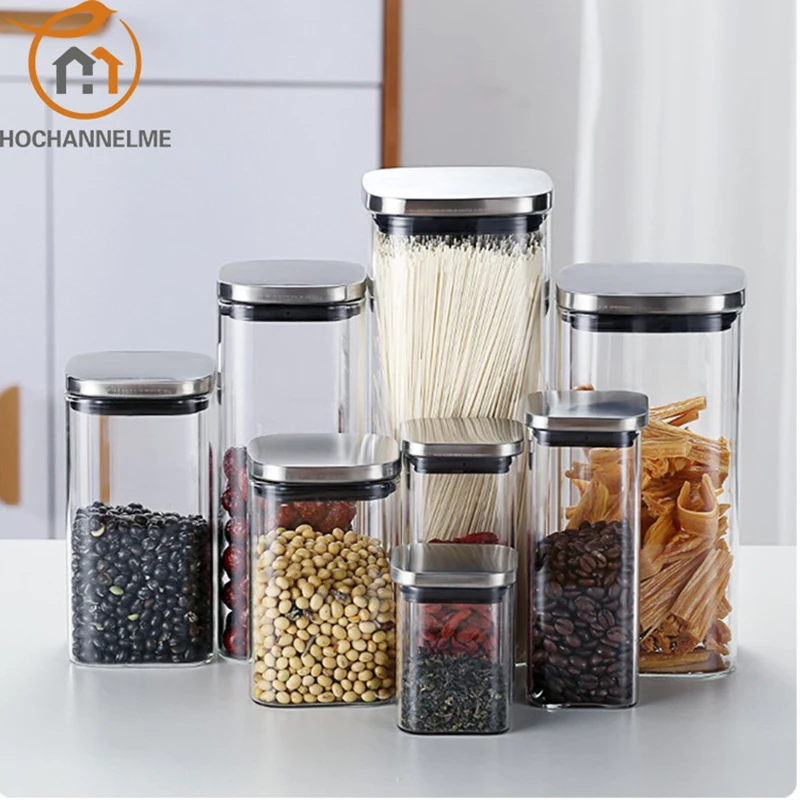 Sealed Glass Jars With Lids For Coffee Storage Can Square Candy Biscuits Pot Kitchen Mason Jar Food Container Bulk Cereals | Дом и сад