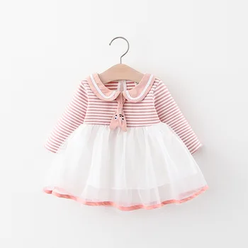 

Baby Girls Party Dress 2020 New Fashion Stripe Full Sleeve Mesh Dress Toddler Baby Outfits Bowtie Cute Costumes Casual Clothes