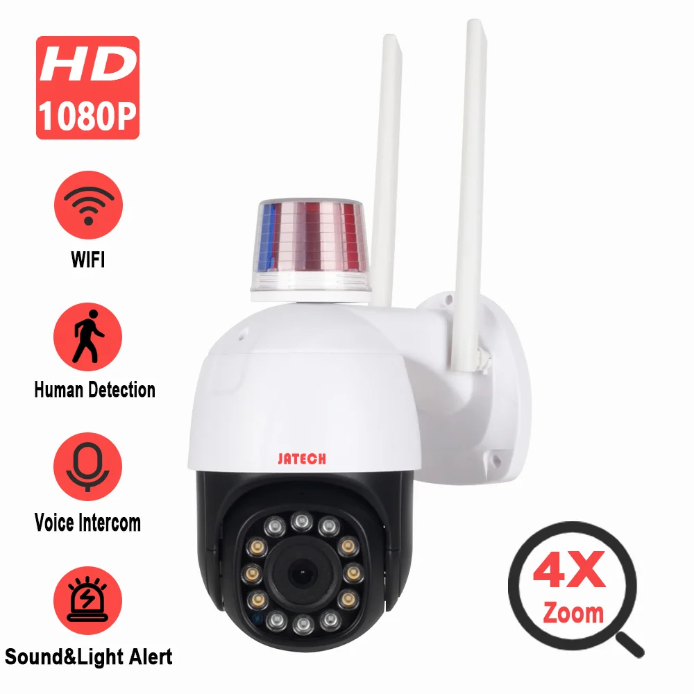 

JATECH 2MP 1080P WIFI IP PTZ Security Dome Camera With Alarm Lamp Support Intercom AI Human Detect Onvif P2P IP66 Wateroroof