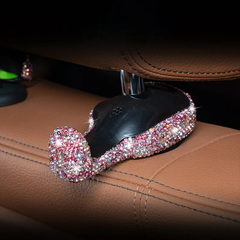 1 Pair Multifunctional Crystal Rhinestone Car Seat Back Hooks Holder For Bag Hangers Auto Storage Stowing Tidying