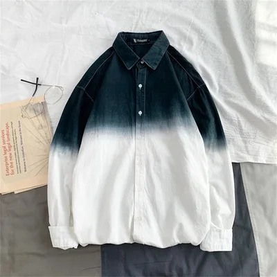 black Мужская весенняя и осенняя Модная брендовая Корейская стильная ulzzang шикарная градиентная цветная рубашка с длинным рукавом, мужская повседневная цветная рубашка - Цвет: black