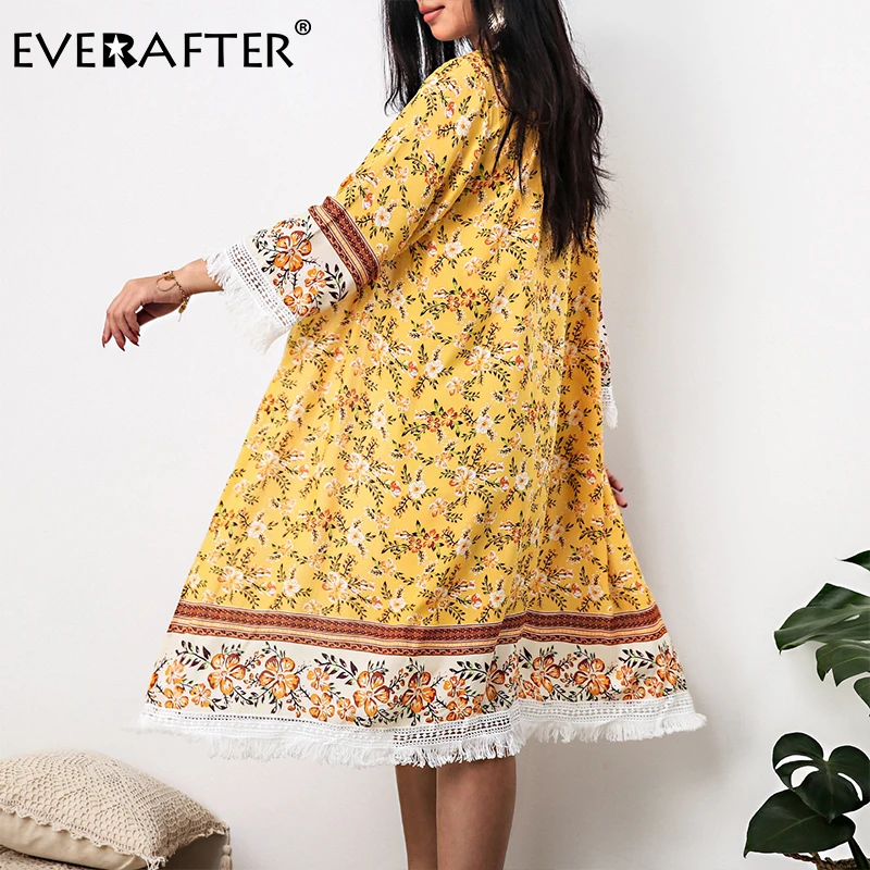 EVERAFTER Пляжная накидка Повседневная Длинная блузка с цветочным принтом для женщин