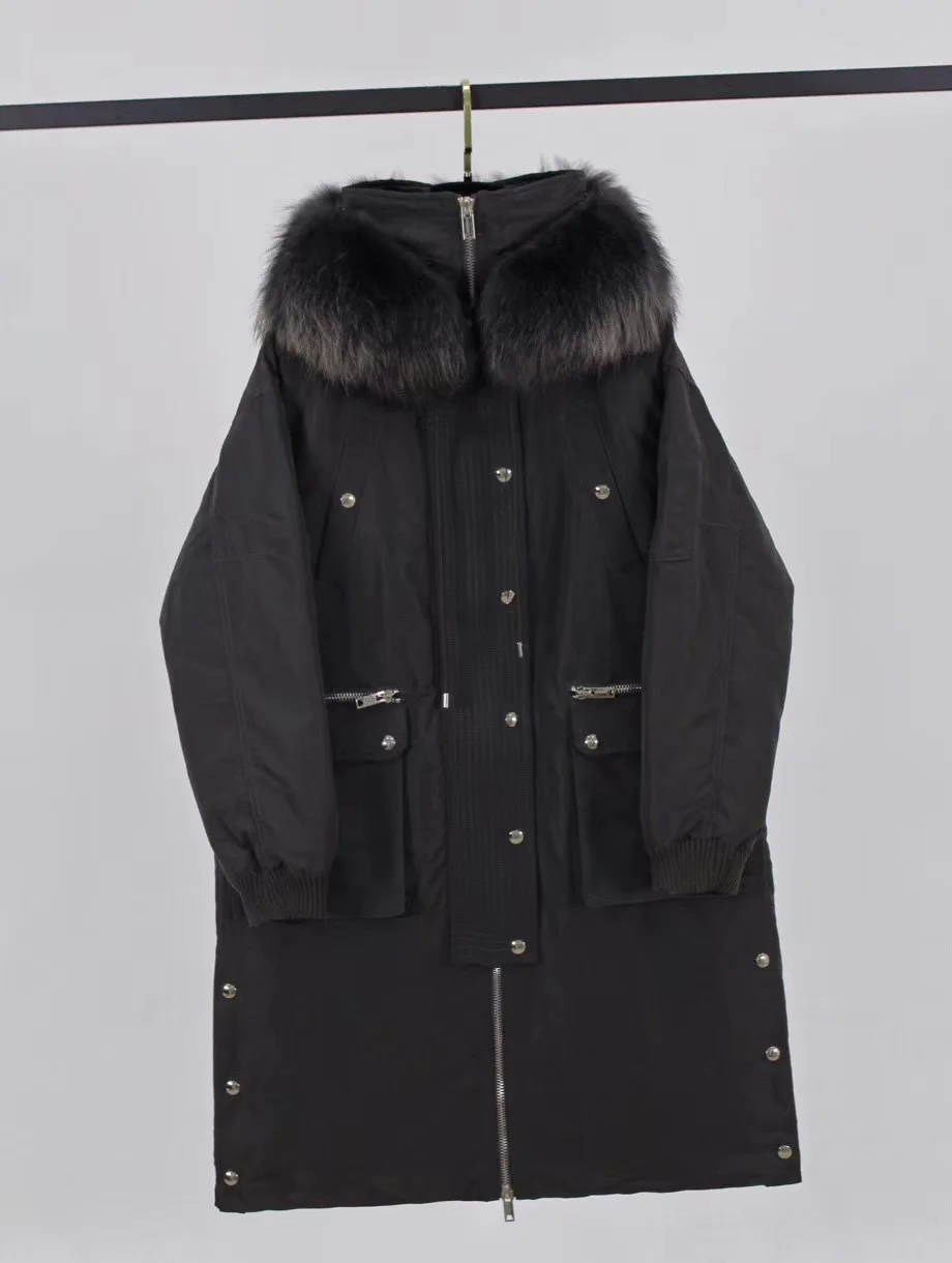 Special Offer Autumn And Winter Luxury Fur Collar Slit Hemline at Hem Important down Jacket Women's