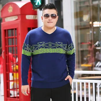 

Fat Men's Wear Long Sleeve Knitting Shirt Pullover V Collar Sweater Plus Fat Plus Size Autumn Wool Shirt Fat Man Sweater 5xl