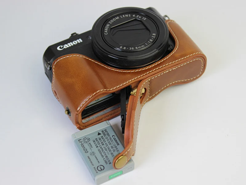 Brown Color Сумка для камеры из искусственной кожи чехол для Canon G7X II G7X2 G7 X ii G7X MarkII комплект полукорпусов крышка с отверстием для батареи - Цвет: Brown Color