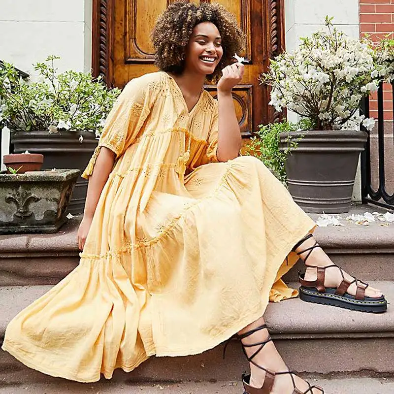 Богемный Вдохновленный желтым ушком женское платье с вышивкой 2020 весна лето