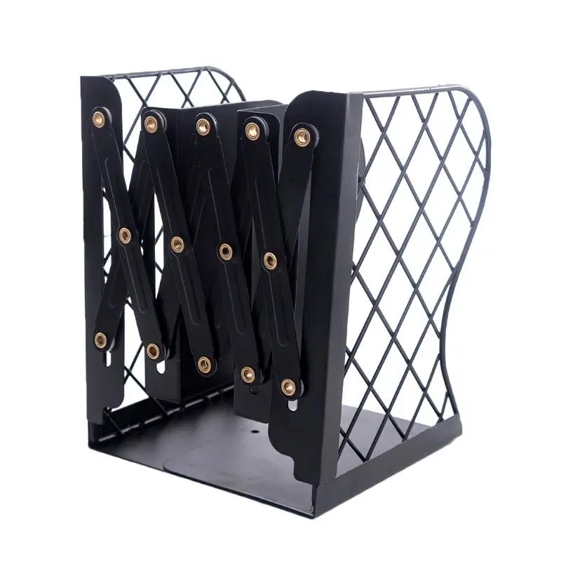 Черный Mesh Grid Metal Retractable Bookends Support Stand Holder Shelf Rack Organizer - Цвет: Черный