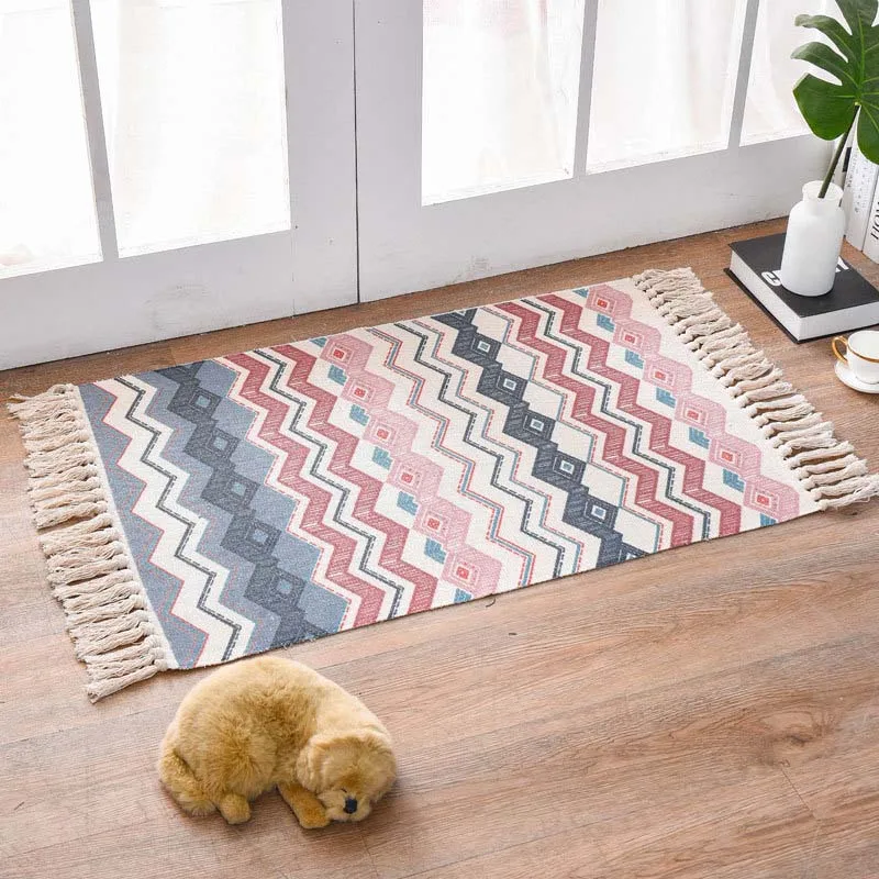 Bohemian Cotton Weave Welcome Door Mat Handmade Geometric Bathroom Carpet With Tassel Prayer Rugs - Цвет: 7