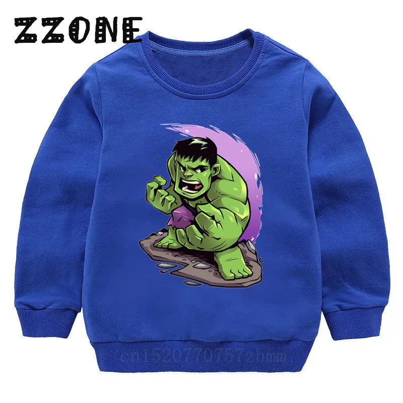 Детские толстовки с капюшоном Детские свитшоты с забавными героями мультфильмов «Мстители Марвел» хлопковый пуловер для малышей Топы, осенняя одежда для мальчиков и девочек KYT5278 - Цвет: 5278B-Blue