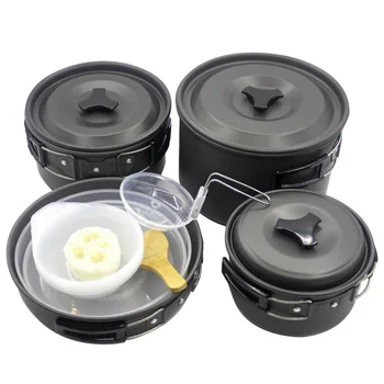 

1 Set Camping Picnic Cookware Picnic Pots And Pans Outdoor Cooking Tool Portable and Conveneint for 4-5 People Use (Black)