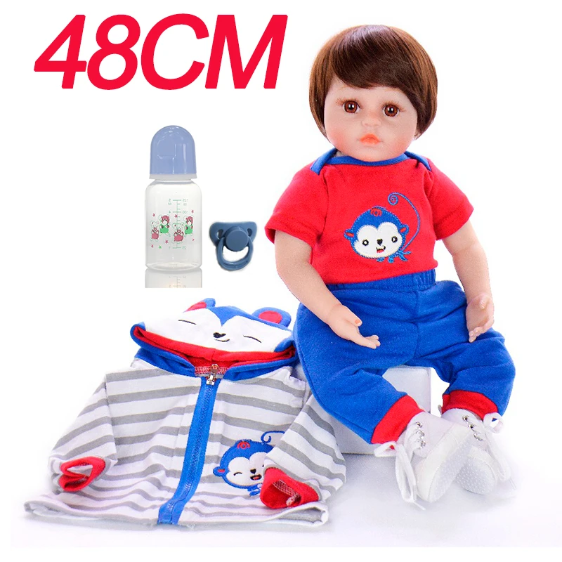 Маленькая кукла новорожденного ребенка 48 см силиконовые куклы Reborn Baby короткие волосы милый живой мальчик Bonecas одежда с обезьянкой детская игрушка, подарок