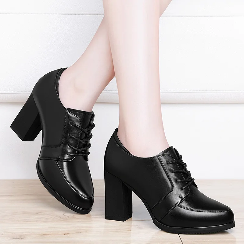 

Leather Shoes WOMEN'S Shoes Spring And Autumn 2020 New Style Chunky-Heel Versatile High Heel Shoes Full-grain Leather Shoes Wome
