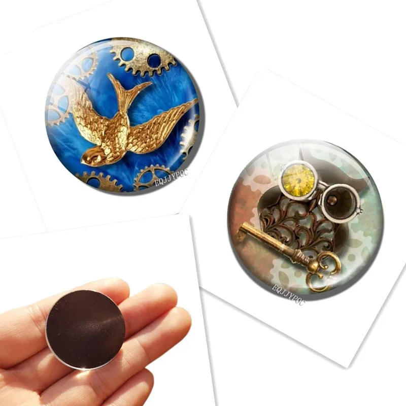 Сова стимпанк 30 мм магнит на холодильник Механическая птица стеклянный купол