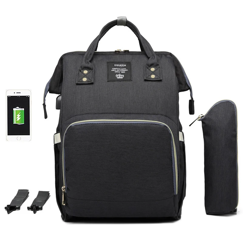 Модная сумка для подгузников для мам, брендовая Большая вместительная детская сумка, рюкзак для путешествий, дизайнерская сумка для ухода за ребенком, сумка для мам - Цвет: M01-USB-black