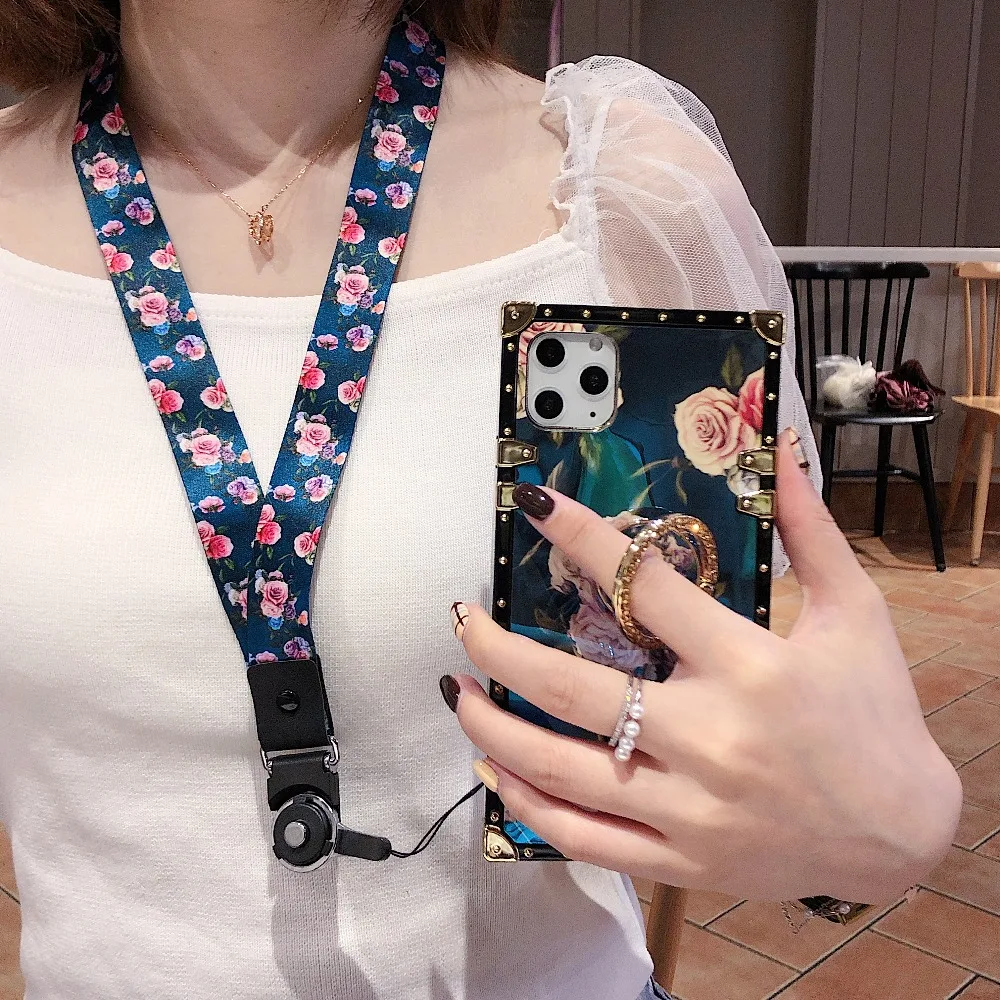 Для huawei mate 20RS mate 20 30 PRO Honor 8x 9X max 10 20 pro роскошный голубой луч Пион Роза квадратный ремешок-держатель чехол для телефона
