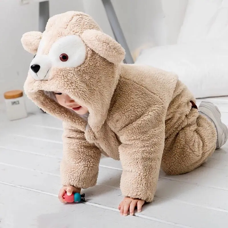 Khaki Bear Новинка года; Комбинезон для маленьких мальчиков и девочек с милым рисунком медведя, кролика, кота; удобная и удобная теплая зимняя одежда - Цвет: Khaki Bear