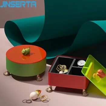 

JINSERTA Metal Storage Tray Multi-compartment Storage Box Jewelry Display Plate Cosmetic Organizer Earrings Rings Sundries Tray