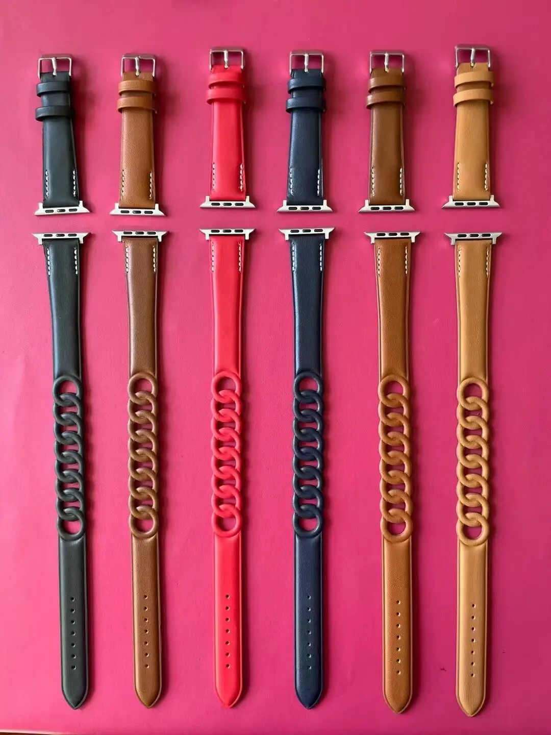 Gourmette Double Tour For Apple Watch band 40mm 41mm 38mm 44mm 45mm 42mm  Genuine Leather bracelet iWatch serie 7 6 5 3 se strap|Watchbands| -  AliExpress