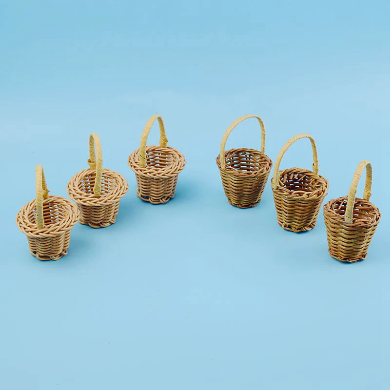 Mini cesta de mimbre para almacenamiento de frutas y dulces, cesta de flores secas, organizador para regalos, decoración|Figuras y miniaturas| AliExpress