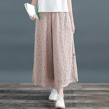 

Women Lace Wide Leg Pants Trousers Big Loose Oversized Side Split Retro Vintage Elegant Casual Fashion for Summer AZ19571631