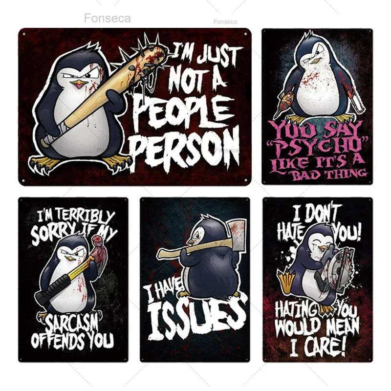 Металлический постер Crazy Penguin Забавный металлический оловянный знак железный