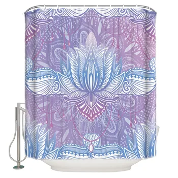 

Mandala Flower Bluish Purple Gradient Lotus Flower Shower Curtain Pyramids Polyester Fabric Shower Curtain Bathroom with Hooks