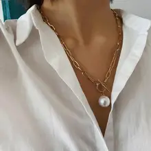 Панк простая имитация барокко жемчужная подвеска с кисточкой ожерелье застежка Шарм Длинный свитер цепь ожерелье для женщин ювелирные изделия колье Femme