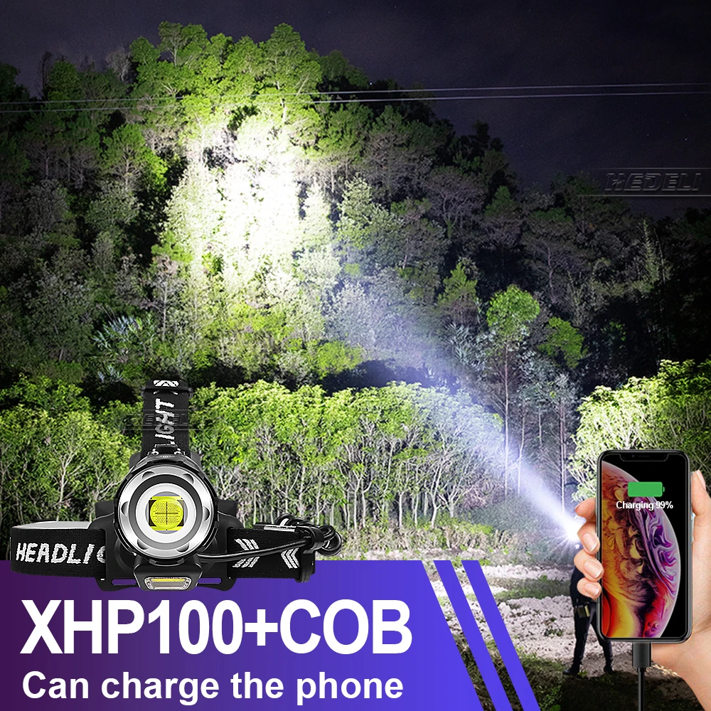 XHP100+COB Most Powerful Headlamp Usb Rechargeable Led Headlights 18650Headlight Waterproof Hunting Fishing Head Torch