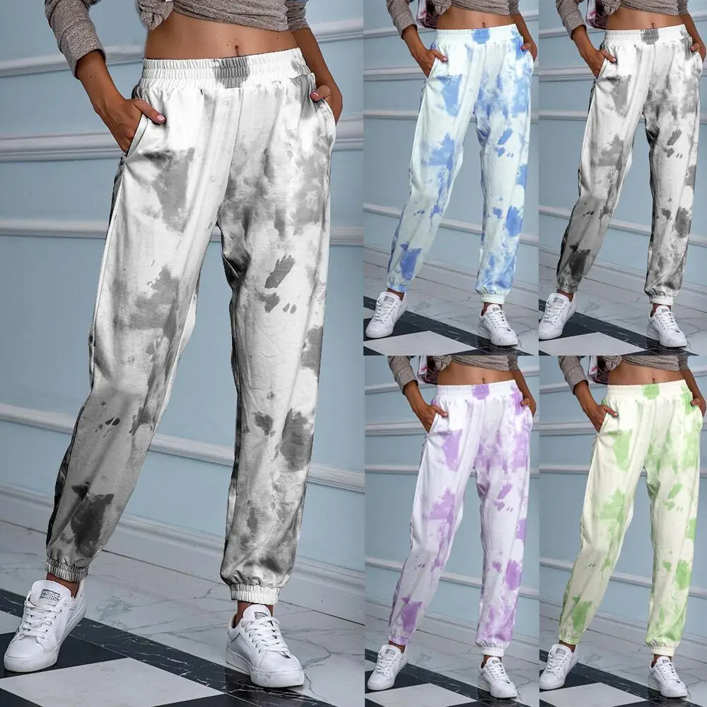 

2020 Autumn Tie Dye Printed Sweatpants Women Elastic Waist Casual Harem Pants Sweat Pants Exercise Pants for Women Joggers Loose