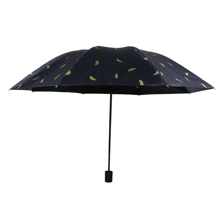 Creative Bronze Feather Vinyl Parasol Hipster Umbrella Folding Umbrella Parasol UV-Protection Three-fold Umbrella