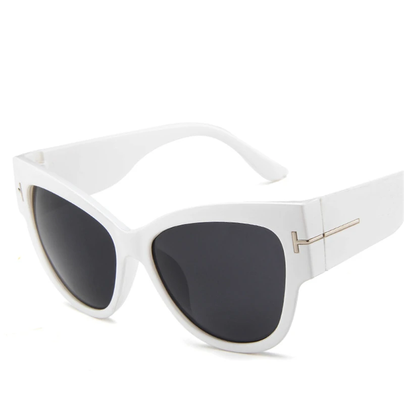 Новые солнцезащитные очки Cateye, женские модные солнцезащитные очки с большой оправой, женские брендовые дизайнерские ретро очки с заклепками, солнцезащитные очки, тени для женщин UV400 - Цвет линз: White Gray