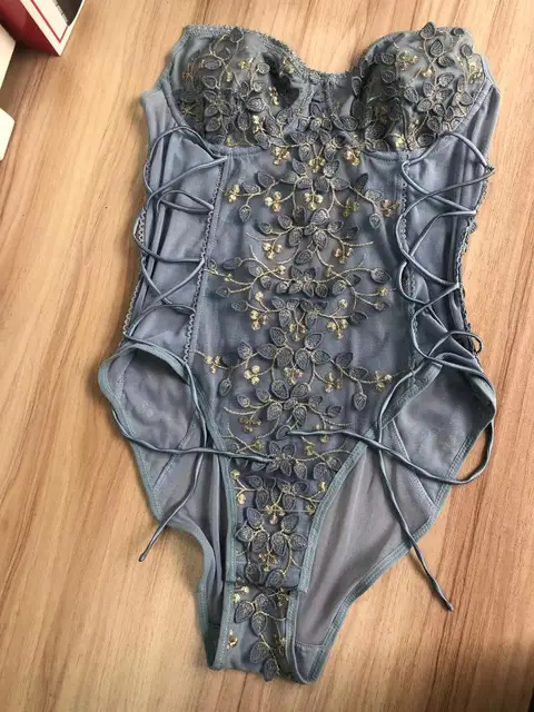 New Embroidery Lace Flowers  French Underwear Sexy Body Shaping Push Up Bra Set Romantic White Lingerie Bras and Panties Set Blue Bodysuit