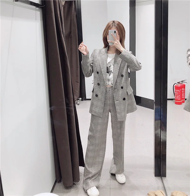 Pz11 Autumn Clothing New Style WOMEN'S Dress Plaid Graceful Double Emptying Suit Jacket