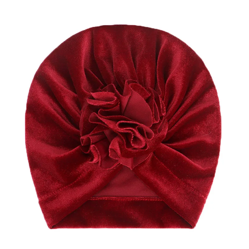 Золотистая бархатная детская шапка, осенне-зимняя шапка для маленьких девочек, детская шапка для маленьких девочек, Шапка-бини для маленьких девочек - Цвет: dark red