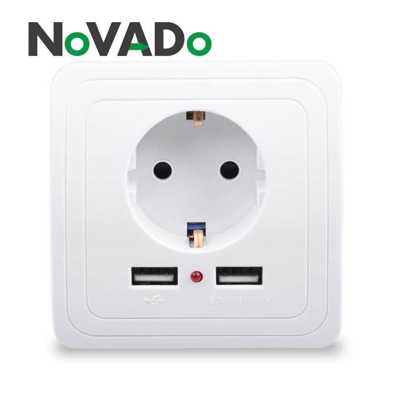 

NOVADO Smart Home Dual USB Port 2400mA Wall Charger Socket 16A EU Standard Electrical Plug Socket Power Outlet 110~250V