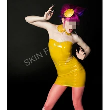 Женское латексное резиновое платье-труба желтого цвета(не включая аксессуары для шеи/волос