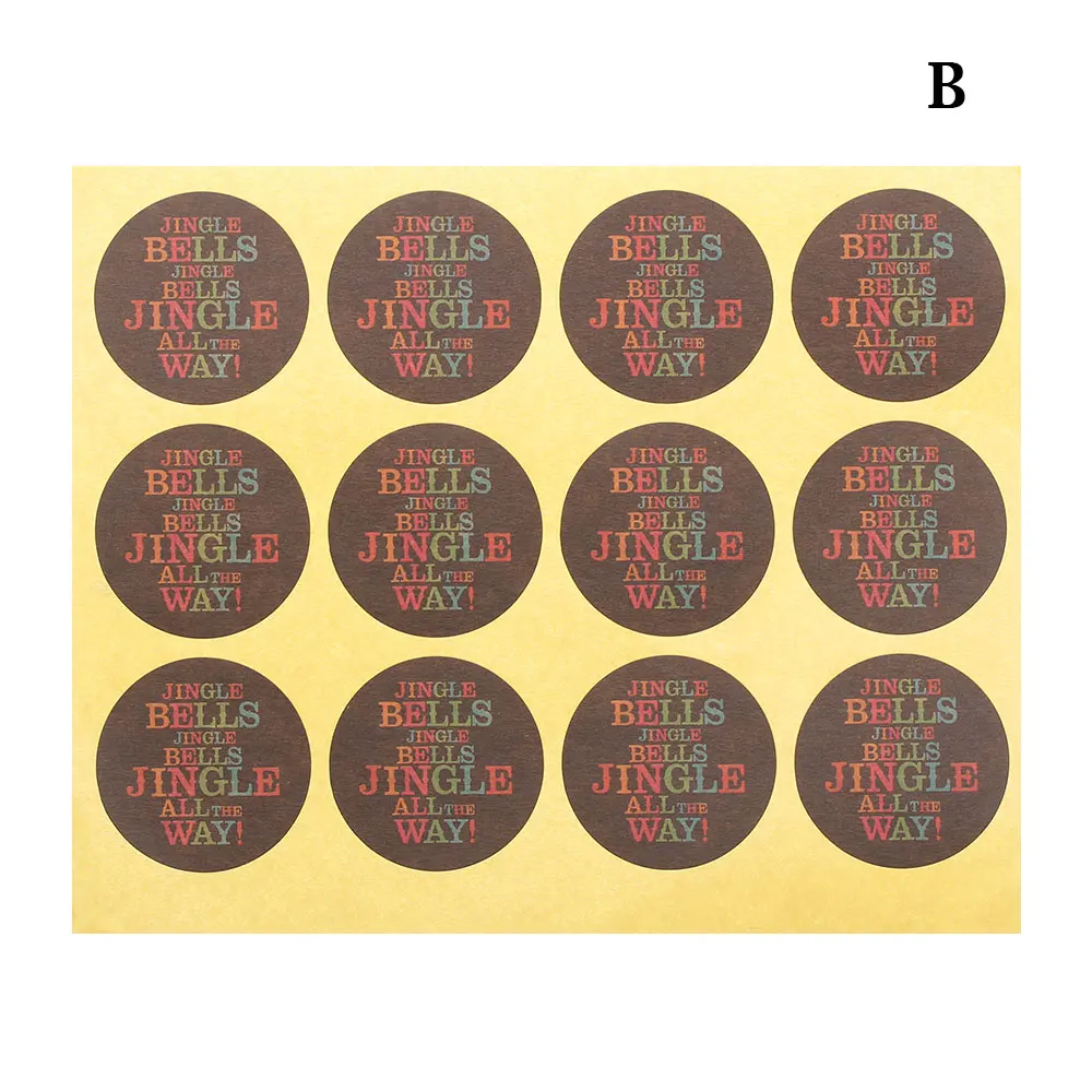 120Pcs(10sheets) Merry Christmas Seal Sticker Self Adhesive Kraft Santa Claus Paper Sticker DIY Jingle Bell Label Stickers - Цвет: B