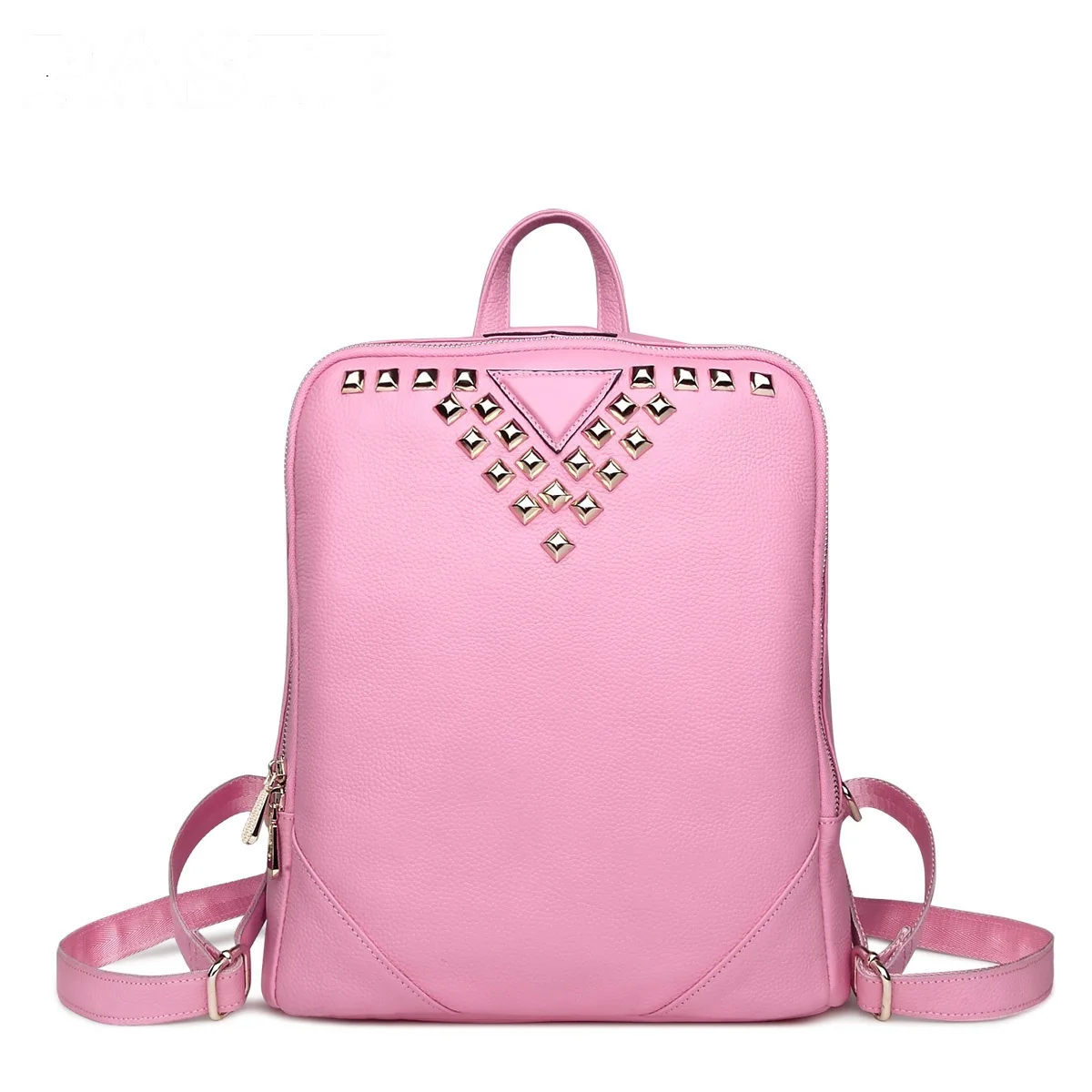 

2019 New Style First Layer Leather Backpack Rivet Backpack Cool GIRL'S Summer Europe And America Fashion Black And White with Pa