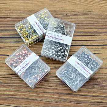 

100pcs/box 38mm Round Safety Pins Pearl Metal Head Dressmaking Pins Weddings Corsage Florists Sewing Pin Mixed Color Accessories