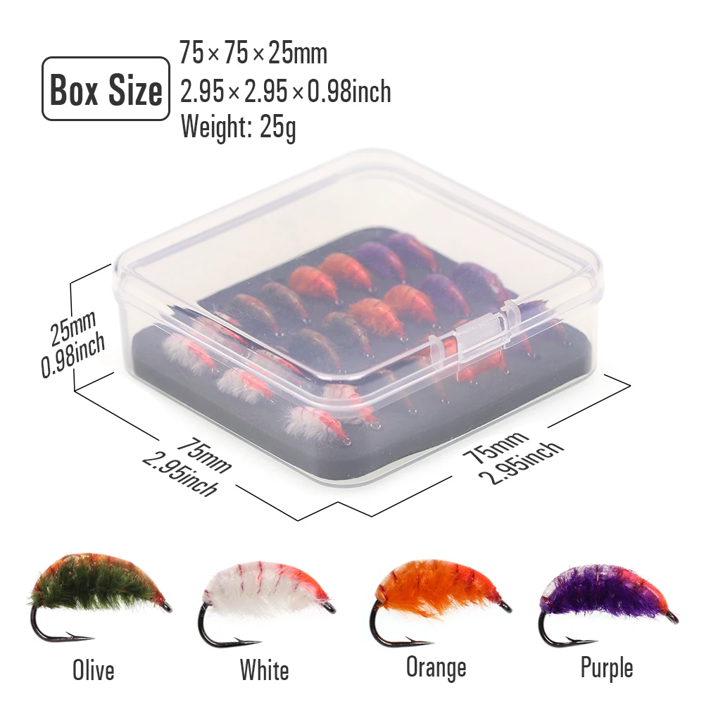 ICERIO 24pcs/Box Scud Bug Worm Nymphs Flies Barbed Hook Trout Fishing Carp Fly Lure Bait