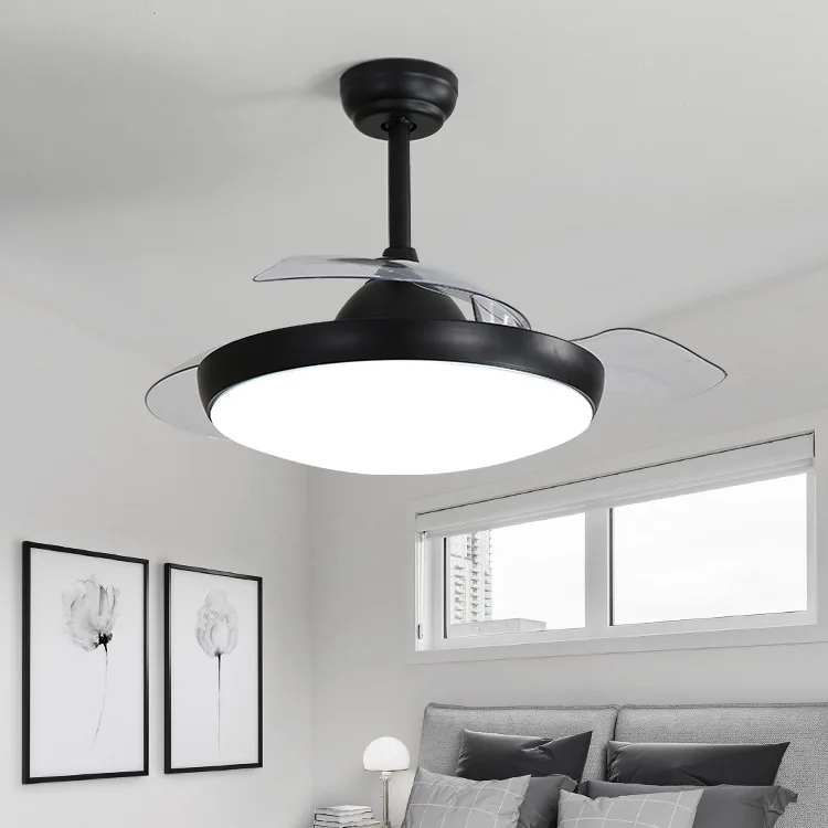 

Hidden Ceiling Fan Lights Black And White with Pattern Modern Ceiling Fan Simple Living Room Restaurant Fan Metal Belt Electric