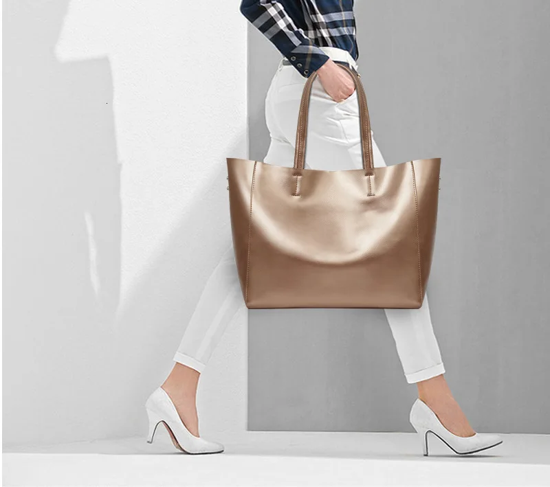 Женская простая повседневная модная сумка-тоут/сумка на плечо, кожаная Большая вместительная однотонная сумка, все в большой вместительности