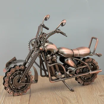 

Plus Size Motorcycle Model Retro Motor Figurine Metal Handmade Iron Motorbike Prop Vintage Home Decoration Accessories Kid Toys
